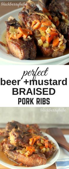 Perfectly braised pork ribs in a savory beer and mustard sauce! So easy and inexpensive, uses country-style pork ribs. Beer Braised Pork, Boneless Country Style Pork Ribs, Braised Pork Ribs, Boneless Pork Ribs, Country Style Pork Ribs, Pork Rib Recipes, Pork Dinner, Mustard Sauce, Braised Pork