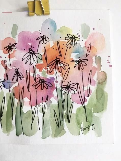 Watercolour Painting Ideas For Beginners, Easy Watercolour Painting Ideas, Easy Beginner Painting, Beginner Painting Ideas, Watercolour Painting Ideas, Easy Watercolour Painting, Wildflowers Watercolor, Arte Doodle, Painting Ideas For Beginners