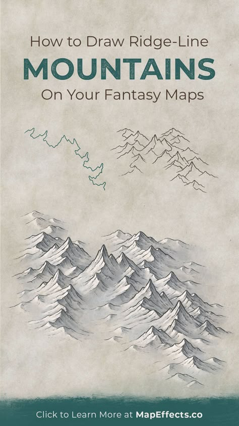 Ridge Drawing, Making Fantasy Maps, How To Draw Maps Step By Step, Fantasy Map Drawing Illustration, How To Create Fantasy Maps, Imaginary Maps Drawings, Medieval Map, Map Effects, Fantasy Map Drawing Cartography