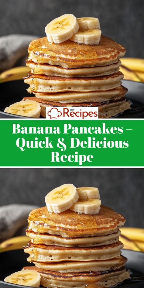 These quick banana pancakes are soft, fluffy, and packed with banana goodness. A perfect breakfast topped with banana slices and maple syrup! Frozen Banana Pancakes, Peanut Butter And Banana Pancakes, Best Banana Pancakes Recipe, Pancake Recipe With Bananas, Quick Banana Pancakes, Banana Pancake Recipes, Pancake Recipe Banana, Banana Peanut Butter Pancakes, Banana And Egg Pancakes