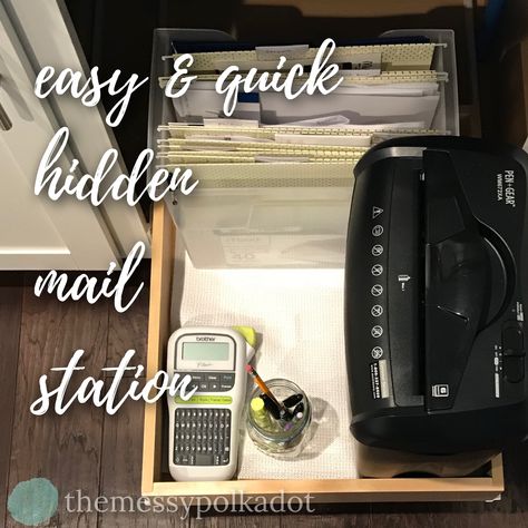 Stay organized with this quick and easy hidden mail station! no more mail piles! #officeorganization #organization #mail #storage #home Mail Drawer Organization, Mail Sorting Station, Mail Sorting Station Ideas, Mail Sorters, Thank You Mail, Mail Station, Mail Storage, Mail Sorter, Mail Organizer