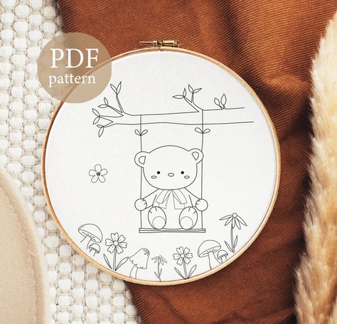 Cross Stitch design Pattern Embroidery Design Drawings, Hand Embroidery Patterns Free Templates, Bear Embroidery Pattern, Embroidery Patterns Free Templates, Diy Embroidery Thread, Woodland Embroidery, Embroidery Bear, Cute Embroidery Patterns, Hand Embroidery Patterns Free