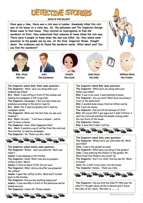 Detective Stories worksheet - Free ESL printable worksheets made by teachers Detective Stories, Simple Past, Detective Game, Simple Past Tense, Detective Story, English Lessons For Kids, English Activities, English Reading, Past Tense