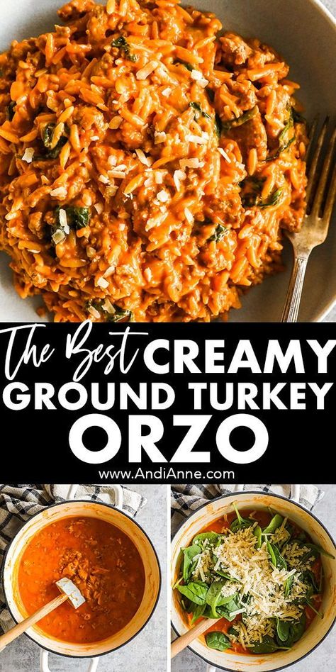 Orzo Ground Turkey, Meal Ideas With Ground Turkey, Ground Turkey And Sausage Recipes, Cheap Ground Turkey Recipes, Ground Turkey Orzo Recipes, Italian Ground Turkey Recipes, Dinners With Ground Turkey, Pasta Heavy Cream, Ground Turkey Meals