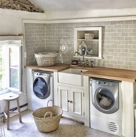 Laundry room. Beautiful French farmhouse design inspiration, French homewares and market baskets from Vivi et Margot. Photos by Charlotte Reiss. Come be inspired on Hello Lovely and learn the paint colors used in these beautiful authentic French country interiors. #frenchfarmhouse #hellolovelystudio #frenchcountry #designinspiration #interiordesign #housetour #vivietmargot #rusticdecor #frenchhome #authentic #frenchmarket #summerliving #bordeaux #westernfrance #europeanfarmhouse Laundry Room Inspiration Farmhouse, French Country Laundry Room Ideas, Charlotte Reiss, French Farmhouse Design, French Country Laundry Room, Country Laundry, Country Laundry Rooms, French Country Interiors, French Country Rug