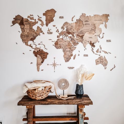 Enjoy The Wood Minimalist Wall Decor, 3D World Map Wall Art | Wayfair Map Monde, 3d World Map, Map Mural, Wood Minimalist, Wood World Map, Map Murals, 3d World, World Map Wall Art, Accent Wall Decor