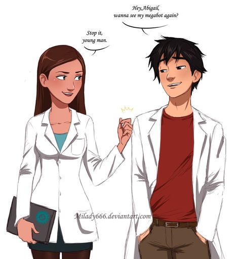 Not young anymore by Milady666 on DeviantArt <<< WHYYYYY DO I LOVE THIS SO MUCH?! (If Abigail had wavy hair, she'd look a lot like me, no joke.) Also, if they were the same age, I think I'd ship it. Tadashi Hamada, Hiro Big Hero 6, Disney Ships, Hiro Hamada, Desenhos Gravity Falls, Disney Crossovers, The Big Four, Baymax, Hero 6