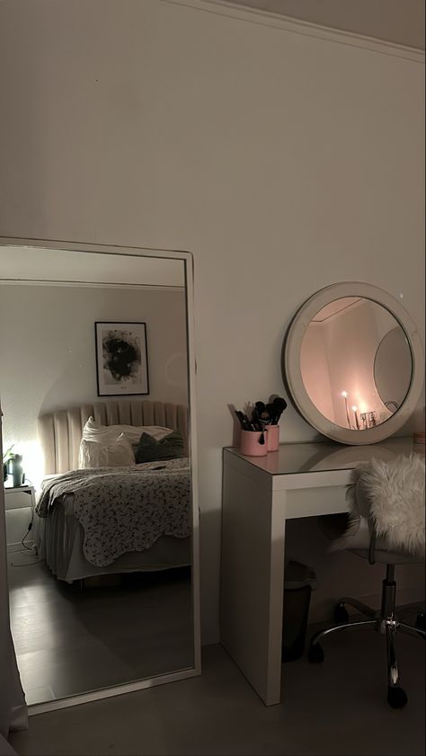 #scandinaviandesign #ikea #bedroom #mirror #aesthetic Karmsund Mirror, Bedroom Mirror Aesthetic, Mirror Aesthetic, Ikea Mirror, Mirror Room, Ikea Bedroom, Ikea Malm, Bedroom Mirror, House Goals