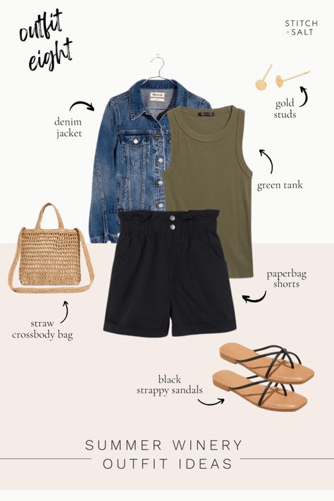 Summer Wineries Outfit, Color Palette Summer, Palette Summer, Wineries Outfit, Studded Denim Jacket, Neutral Color Palette, Modest Summer Outfits, Summer Capsule Wardrobe, Warm Weather Outfits