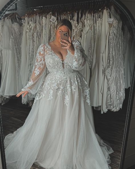 Wild Rose Bridal Effingham | The Eddy K curvy 2025 trunk show is in Store this weekend through Monday! 💕✨ Help us choose what we permanently add to the store and try… | Instagram Wedding Dresses Plus Size Western, Plus Size Fall Wedding Dresses, Fluffy Wedding Dress With Sleeves, Wedding Dresses Chubby Brides, Plus Size Wedding Dresses Princess, Western Plus Size Wedding Dresses, Wedding Dresses With Sleeves Plus Size, Bride Outfit Change, Plus Size Long Sleeve Wedding Dress