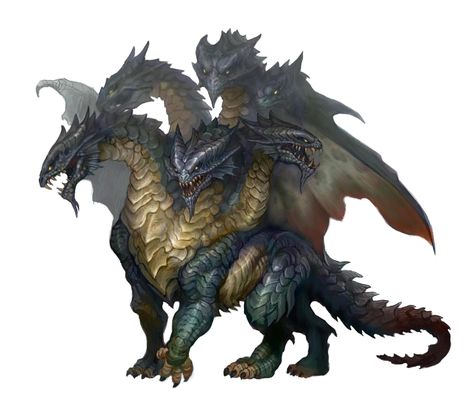 Six Headed Hydra - Pathfinder PFRPG DND D&D d20 fantasy Two Headed Dragon, Hydra Dragon, 3 Headed Dragon, Dragon Character, D D Monsters, Dnd Dragons, Fantasy Beasts, Giant Monsters, Fantasy Monster