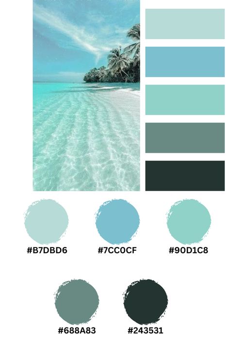 Teal Color Palette Hex Code, Ocean Color Palette Hex Codes, Black White Gray Blue Color Scheme, Beach Color Palette Hex Codes, Color Schemes Hex Code, Blue Green Black Color Palette, Hex Code Color Palette Goodnotes, Canva Color Palette Codes Blue, Red Hex Codes