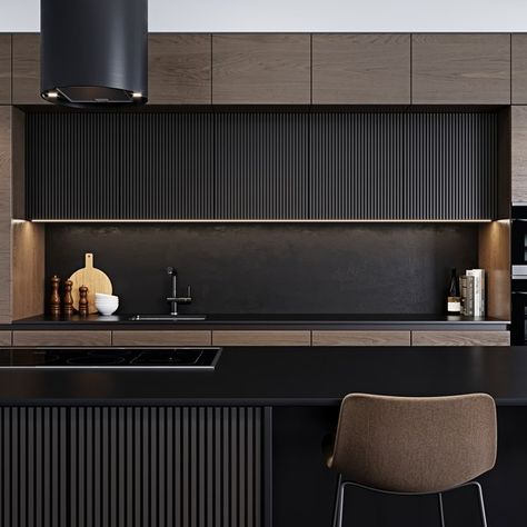 Kitchens With Dining Tables, Black Modern Kitchen, Loft Interior, Kitchen Interior Design Modern, House Design Kitchen, Luxury Kitchen Design, Kitchen Design Decor, Kitchen Room Design, Kitchen Inspiration Design