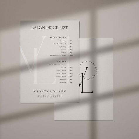 Beauty Salon Price List Design, Aesthetic Price List Template, Cosmetology Price List, Price List Hair Salon, Price List Beauty Salon, Spa Price List Design, Salon Service Menu Ideas, Service List Design, Salon Price List Ideas