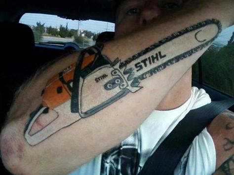 STIHL tat Stihl Chainsaw Tattoo, Arborist Tattoo Ideas, Chainsaw Tattoo Design, Arborist Tattoo, Chainsaw Tattoo, Jake Tattoo, Family Tattoo Designs, Horoscope Tattoos, Dad In Heaven