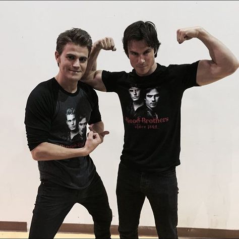 Pin for Later: 20 Pictures of Ian Somerhalder and Paul Wesley That Will Make You Say, "Hello, Brother" When Their Cute Shirts Almost Distracted You From Ian's Biceps Vampire Diaries Shirts, The Salvatore Brothers, Ian Joseph Somerhalder, Ian Somerhalder Vampire Diaries, Damon Salvatore Vampire Diaries, The Vampire Diaries 3, Hello Brother, Damon And Stefan, Vampire Diaries Stefan