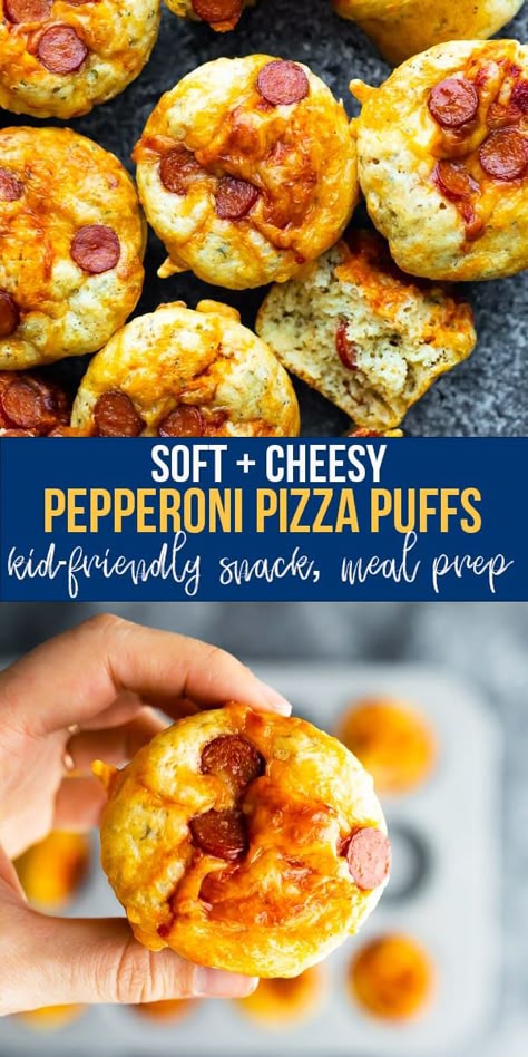 Pepperoni pizza puffs recipe are a soft, savory muffin with all the flavors of pizza. Perfect for a kid-friendly snack, packed lunch, or for meal prep. #sweetpeasandsaffron #mealprep #kidfriendly #pizzapuffs #lunch #pepperoni Pizza Puffs Recipe, Pepperoni Pizza Puffs, Pizza Puffs, Kid Friendly Meals Dinner, Recipes For Kids To Make, Baby Cam, Easy Recipes For Kids, Cheesecake In A Jar, Toddler Foods