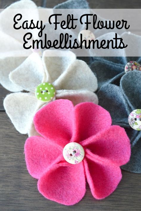 Want to make some cute little flowers as embellishments for your sewing projects? These only take about 10 minutes and cost less than $0.10 to make! Make Felt Flowers, Fleece Projects, Felt Flowers Diy, Flower Embellishments, Sewing Projects For Kids, Felt Flower, Sewing Projects For Beginners, Little Flowers, Sewing Gifts