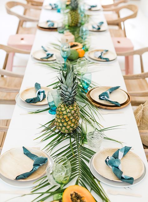 Papaya & Palm Leaves Tropical Baby Shower - Inspired By This Cuba Party, Center Peices, Honeymoon Shower, Garden Lunch, Tropical Backdrop, Pineapple Centerpiece, Garden Dinner, Tropical Baby Shower, Tropical Bridal Showers