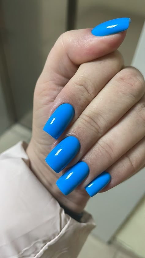 Short Acrylic Nails Square Solid Color, Neon Blue Nails, Aqua Nails, Hello Nails, Simple Gel Nails, Work Nails, Blush Nails, Blue Nail, Hot Nails