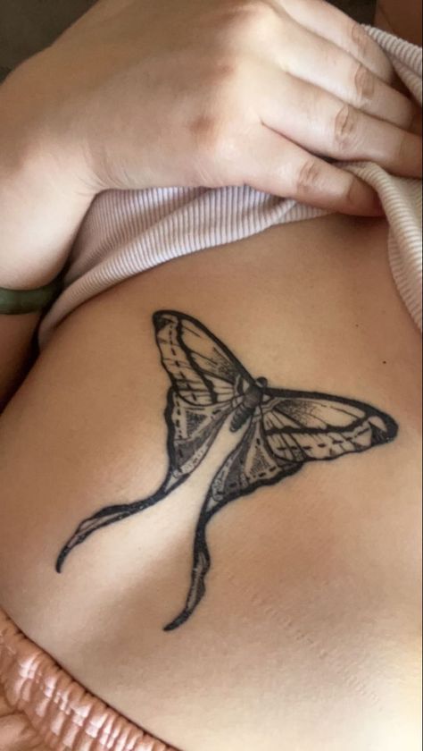 Yellow Moth Tattoo, Butterfly Tattoo Torso, Moth Tatoos Ideas, Moth Spine Tattoo, Moth Back Tattoo, Lunar Moth Tattoo Design, Moth Sternum Tattoo, Lunar Moth Tattoo, Moth Tattoos