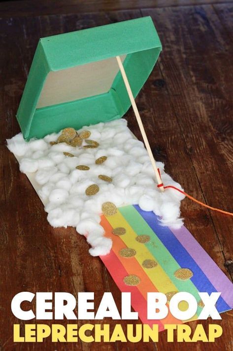 If you want the secret to where leprechauns hide their gold, you'll want to set a trap! This homemade cereal box leprechaun trap will do the trick. #stpatricksday #stpattys #stpatricksdaycrafts #kidscrafts #craftsforkids #rainbowcrafts #recycledcrafts #leprechaun Leprechaun Trap Project, St Patrick's Day Crafts For Toddlers, Leprechaun Tricks, Homemade Cereal, St Patricks Crafts, Recycled Crafts Kids, Leprechaun Trap, St Patricks Day Crafts For Kids, St Patrick Day Activities