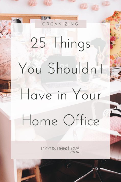 25 Things You Shouldn't Have In Your Office. The ultimate list of what you need to declutter from your home office right now. Neutral Office Organization, How To Organize Your Office At Home, Office Clutter Organization, Office Declutter Organization Ideas, Functional Work From Home Office, Office Essentials Checklist, Ultimate Home Office, Display Diplomas In Home Office, Declutter Home Office