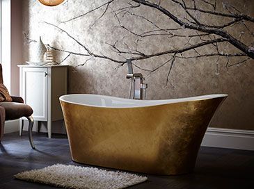 Fitted and Freestanding Baths | Products | Heritage® #contest Heritage Bathroom, Slipper Bath, Double Ended Bath, Gold Effect, Tile Covers, Standing Bath, Gold Bathroom, Wooden Cabinets, Décor Diy