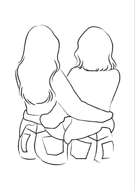 Besties Drawing Best Friends, Best Friend Sketches, Best Friend Canvas, Hugging Drawing, Drawings To Trace, Girl Outlines, Sisters Drawing, Friends Sketch, Best Friend Drawings