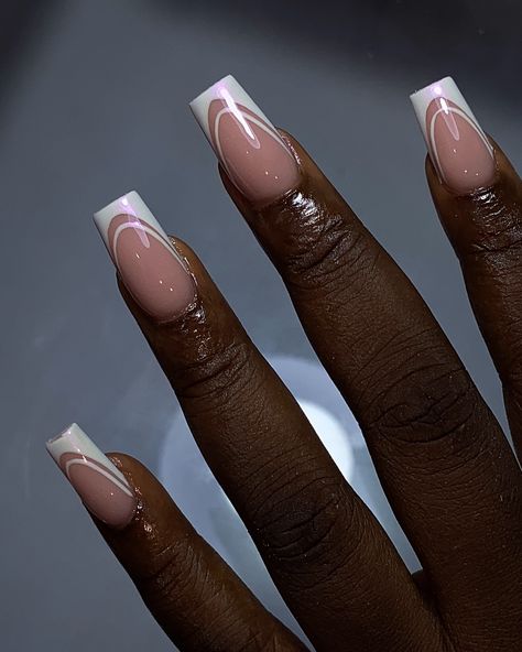 Double French and aurora chrome 🥰 #nails #nailsnailsnails #frenchnails💅 #nailsofinstagram #ogbanailtech #nailsinogba Chrome Base French Tip Nails, Chrome Double French Nails, Aura And French Nails, French Ombre With Chrome, Chrome Black French Tip Nails, Aura Nails And French Tips, Double French Tip, Double French Tip Nails, French Tip With Chrome