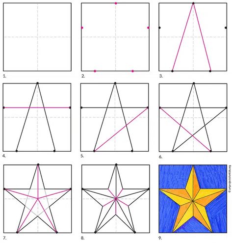 Easy How to Draw a Star Tutorial and Star Coloring Page Drawing A Star Step By Step, How To Draw A 3d Star, Star Drawing Tutorial, How To Draw Stars Easy, Star Drawing Step By Step, How To Draw A Perfect Star, How To Draw A Star Step By Step, Stars Painting Easy, How To Make Star