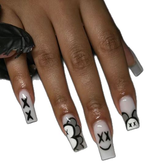 Kaws 🖤🩶🤍 acrylic square nails inspo egbsgallery Cute Kaws Nails, Kaw Nails, Bape Nails, Kaws Nails, Acrylic Square Nails, Winter Nail Art, Square Acrylic Nails, Nails Inspo, Square Nails