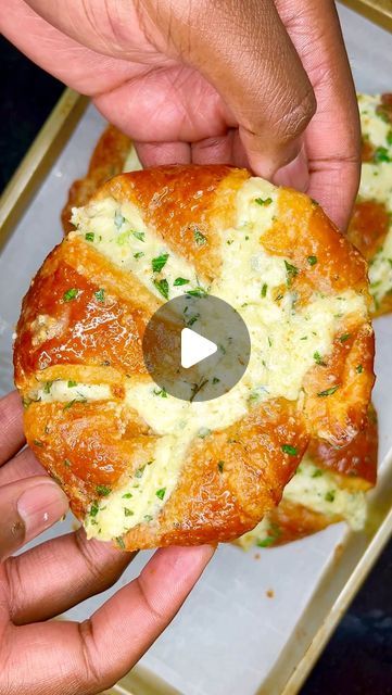 Rey | kingcooks on Instagram: "Cheesy Garlic Croissants | kingcooks  I bet you’ve never had croissants like this before. Golden, flaky crust stuffed with a smooth and creamy herb cheese filling. This combination is one you never thought you needed until now.   🥐Respond with “croissant” to add this easy and delicious recipe to your collection!🥐  #instagood #croissant #garlicbread #feastonthese   What’s your favorite bread?" Cheese Stuffed Croissants, Garlic Crossiant Rolls, Garlic Bread Croissants, Croissant Garlic Bread, Cream Cheese Stuffed Croissants, Recipes Using Croissant Dough, Diy Croissants Recipes, Pilsbury Crossaints Recipes, Crossant Recipes Filling