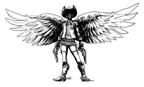 This will go on a beer label eventually called "Cowboy Angel".  A Czech Maibock.  This is a reference from the Gram Parson's song "Return of the Grievous Angel". Angel Cowboy, Gram Parsons, Angel Warrior, Beer Label, Asian Art, Cowboy, Beer, Angel, Humanoid Sketch