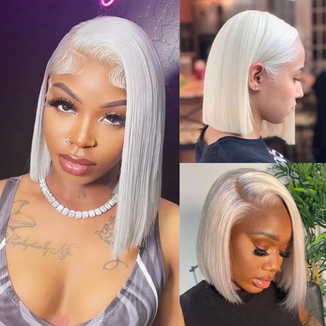 Platinum Bob Hair, White Bob, Platinum Blonde Bobs, Short White Hair, Blonde Bob Wig, Frontal Wig Hairstyles, Bob Lace Front Wigs, Glueless Wigs, Lace Front Human Hair Wigs