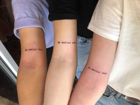 Minimalistic Best Friend Tattoos, Lines For Trio Friends, Three Person Tattoo Friends, Trio Best Friends Aesthetic Quotes, Meaningful Trio Tattoo Ideas, Trio Friend Tattoos, Best Friend Tattoos 3 People, Best Friend Tattoos Trio, Trio Tattoo Ideas Friends