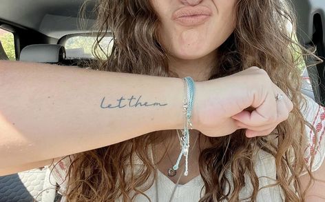 Tattoo Ideas On Arm, Let Them Tattoo Ideas, Let Them Tattoo, Heart Tattoos With Names, Tattoos Inspo, Good Tattoo Quotes, Word Tattoo, Petite Tattoos, Tasteful Tattoos