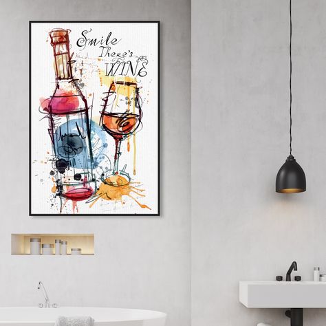 Beverage Wall, Wine Painting, Modern Contemporary Art, Spirited Art, Wine Theme, Red Colour, Contemporary Modern Art, Watercolor Texture, Wall Décor