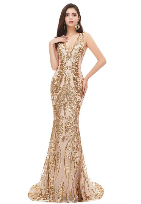 Gold prom dresses long