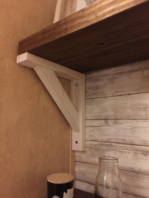 Diy Wooden Shelf, Shelf Bracket Ideas, Homemade Shelf, Shelf Brackets Wood, Wood Shelf Bracket, Bracket Ideas, Shed Shelving, Diy Wooden Shelves, Pantry Shelving Ideas