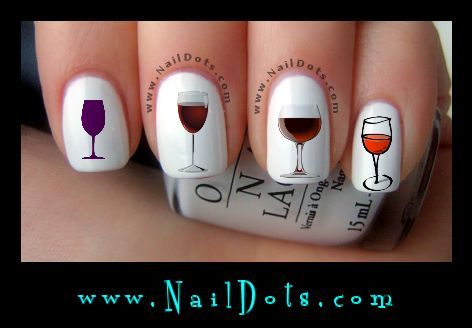 Wine Glass Nail Decals More Nail Dots, Nails With Dots, Toenail Polish Designs, Wine Tattoo, Nail Decals Designs, Glass Nails Art, Wine Nails, Waterslide Nail Decals, Minimal Nails Art