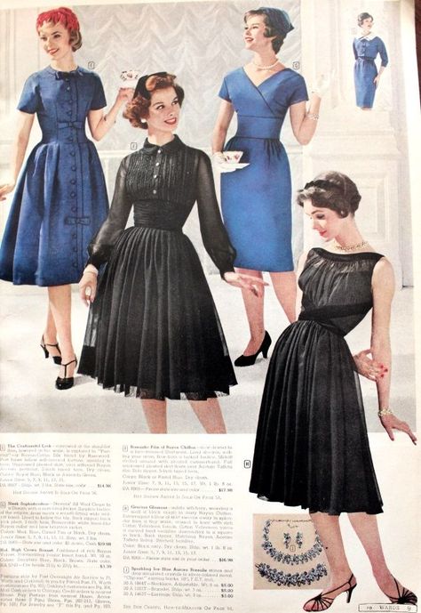 1959 Cocktail Dresses in Black or Navy Blue 1950s Accessories, Vintage Pencil Dress, Dresses In Black, 1950s Cocktail Dress, 1950s Party, Dresses 1950s, 1950s Dresses, Fashion 1950s, Vintage Gowns