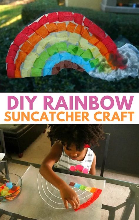 Spring Kids Art, Kid Summer, Rainbow Suncatcher, Gift Tissue Paper, March Crafts, Spring Art Projects, Suncatcher Craft, Holiday Side, Diy Rainbow