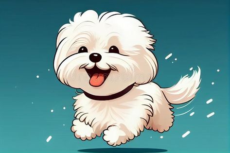 Cartoon Puppies, Cartoon Puppy, Maltese Drawing, Fluffy White Dog Drawing, Maltese Cartoon, Maltese Illustration, Maltese Dog Illustration, Cartoon Maltese Dog, Cat And Dog Drawing