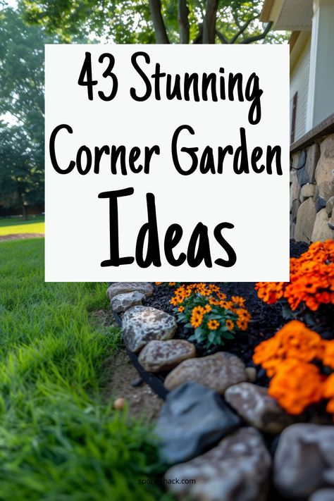 Corner Garden Ideas Front Yard, Small Garden Design Front Of House, Corner Of House Landscaping Ideas, Landscaping Corner Lot, Corner Of House Landscaping, Small Corner Garden Ideas, Corner Lot Landscaping Front Yards, Corner Garden Ideas Backyards, Backyard Corner Landscaping Ideas