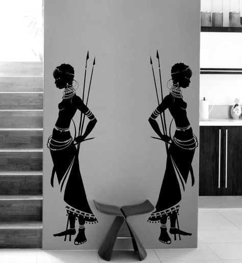 Housewares Tribal Two African woman Wall Decal Vinyl Wall stickers home decor Living Room Morden Design Wall Art Mural A190-in Wall Stickers from Home & Garden on Aliexpress.com | Alibaba Group Wall Decal, Wall Stickers, Wall Decals, Vinyl, Black And White, Wall Art, Wall, White, Black