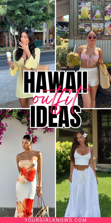 Hawaii calling? Whether you’re lounging on the beach with a Mai Tai, hiking volcanic trails, or vibing at a luau, choosing the right Hawaii outfits will make your trip and pictures extra juicy and instagrammable! Hawaii Beach Outfits, Vacation Outfits Island, Cute Hawaii Outfits, What To Wear In Hawaii, Frat Party Outfit, Baddie Winter Outfits, Island Vacation Outfits, Tropical Outfits, Luau Outfits