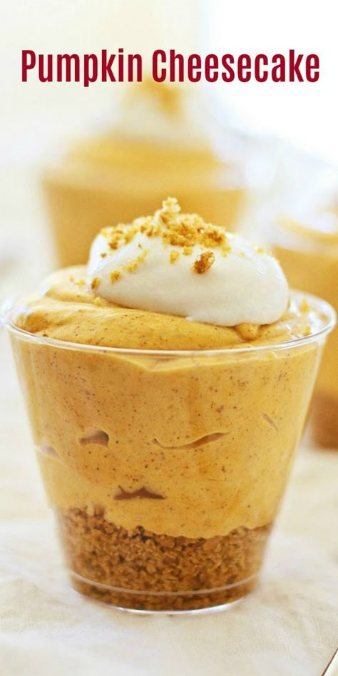 No Cook Pumpkin Cheesecake, Pumpkin Cheesecake Parfait, Non Bake Pumpkin Cheesecake, Pumpkin Parfait Desserts, Pumpkin Cheesecake Pudding, No Bake Pumpkin Cheesecake Recipe, Pumpkin Cheesecake Mousse, Fall Cheesecake, Mini Pumpkin Cheesecake