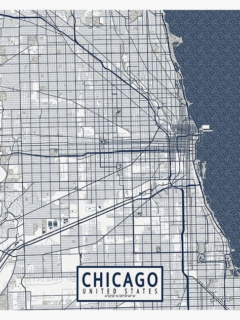 Chicago Map Illustration, Maps Aesthetic, City Posters, Town Planning, Chicago Poster, Chicago Map, City Layout, City Block, Site Plans