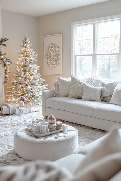 29 Neutral Christmas Decor Ideas That Bring Serenity to Your Holiday Decor 1 White Christmas Aesthetic, Neutral Christmas Decor Ideas, Porcelain Decor, Minimalist Winter, Neutral Christmas Decor, Winter Whites, Christmas Living Room, Modern Monochrome, Neutral Christmas